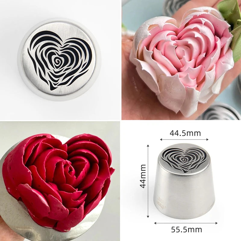 Stainless Steel XL Heart Rose Flower Pattern Russian Icing Tip Qme