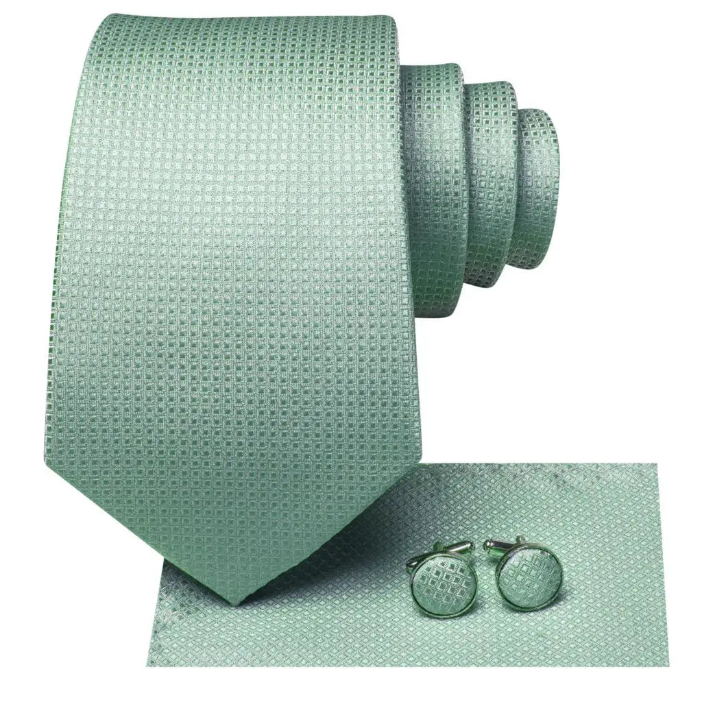 Tie Men 2023 Sage Green Plaid Fashion Wedding Party Necktie Handky Qme