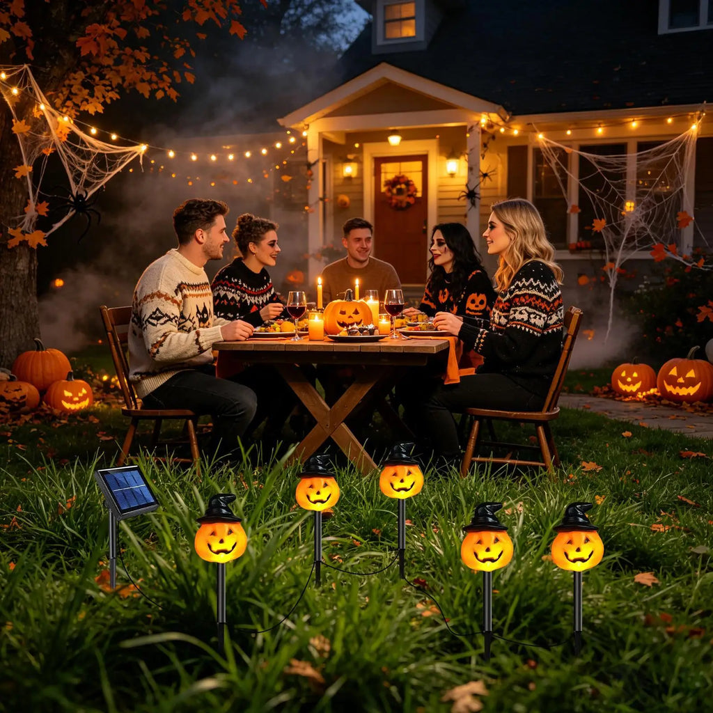 Halloween Solar Stake Lights Outdoor 5 Pumpkin Waterproof Yard Lamps Qme