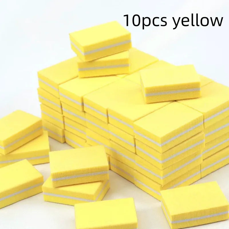 10/50/100pcs mix Double-sided Mini Nail File Blocks Colorful Sponge Nail Polish Sanding Buffer Strips Polishing Manicure Qme 10pcs yellow