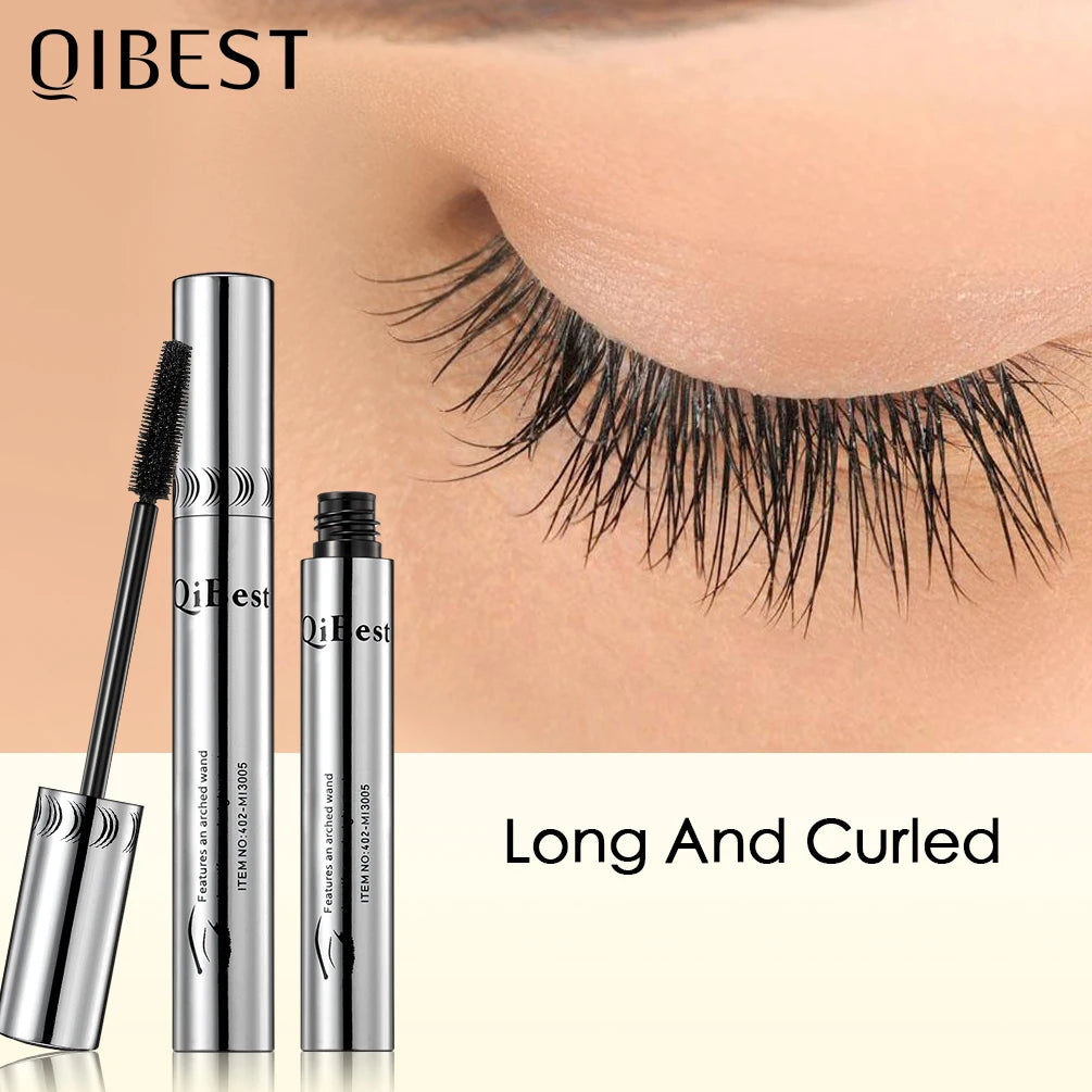 QIBEST Waterproof Mascara Black Eye Makeup Rimmel 4D Eyelash Cosmetics Curling Thick Mascara Eyelashes Silk Fiber Volume Mascara Qme