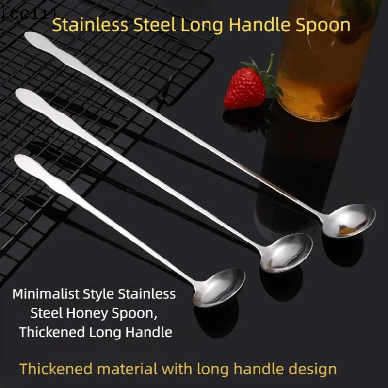 Stainless Steel Long Handle Stir Spoon Cocktails Ice Coffee Tea Qme