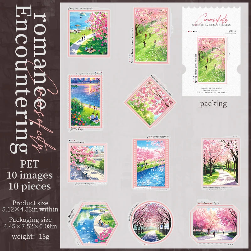 10 pcs/pack Night view of the city Theme PET Sticker Pack DIY Scrapbooking Collage Diary Aesthetics Decor Stationery Stickers Qme D