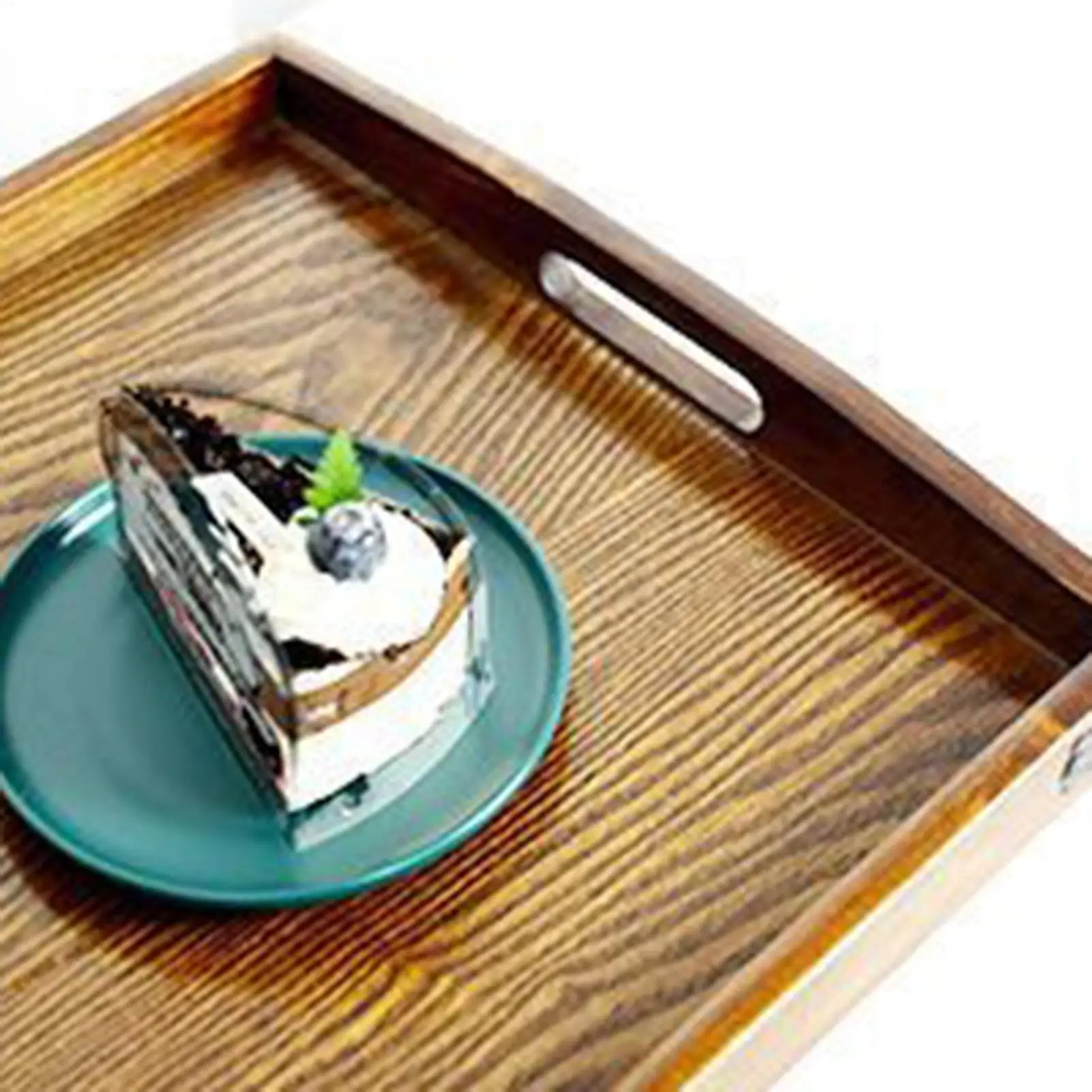 Wood Serving Tray Rectangular Platter Storage Organizer Kitchen Qme