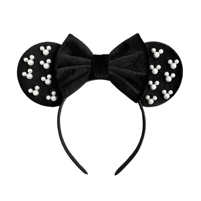 White Pearls Mickey Ears Hair Accessories for Girls Solid Color Soft Cotton Bow Headbands Women Minnie Mouse Hair Accessorie Qme Headband 5