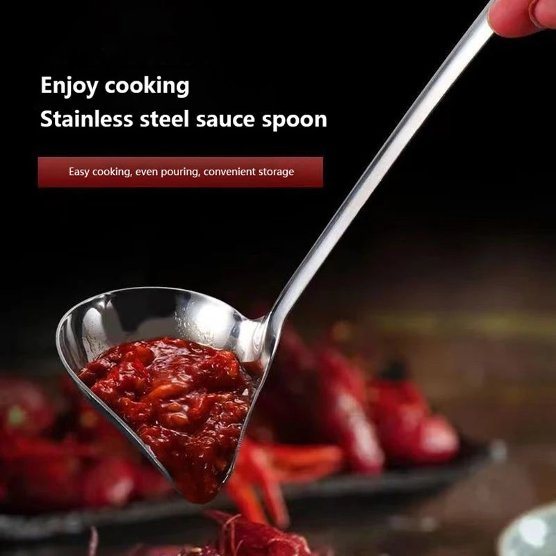 Stainless Steel Long Handle Sauce Serving Spoons Soup Ladle Spout Qme