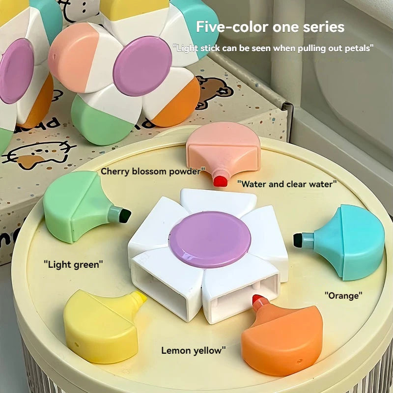 Multifunctional Cute Mini Rotary Highlighters 5 Colors,No Bleed Dry Fast Easy to Hold,for Journal Planner School Office Supplies Qme