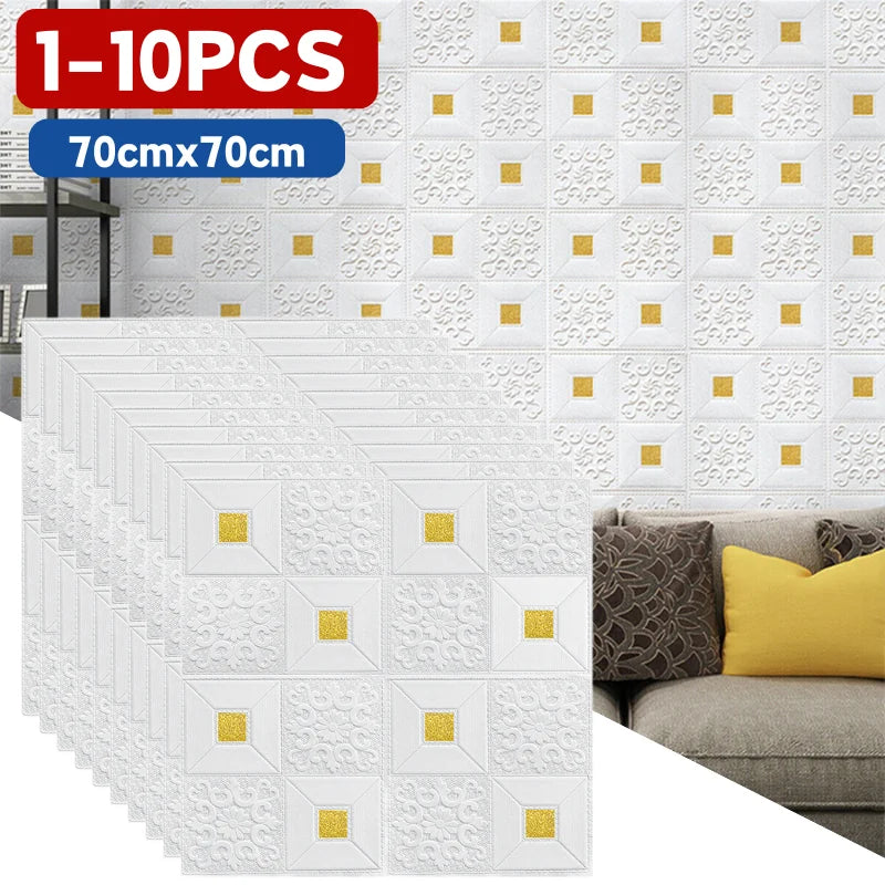 1- 70 Golden Brick Foam Wallpaper Wall Sticker Self Adhesive Panel Qme