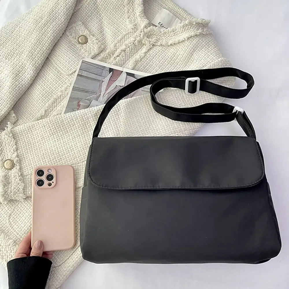 Canvas Shoulder Bags Women Simple Large Capacity Students Couples Shoulder Crossbody Commuter Casual Versatile Class Tote Bag Qme