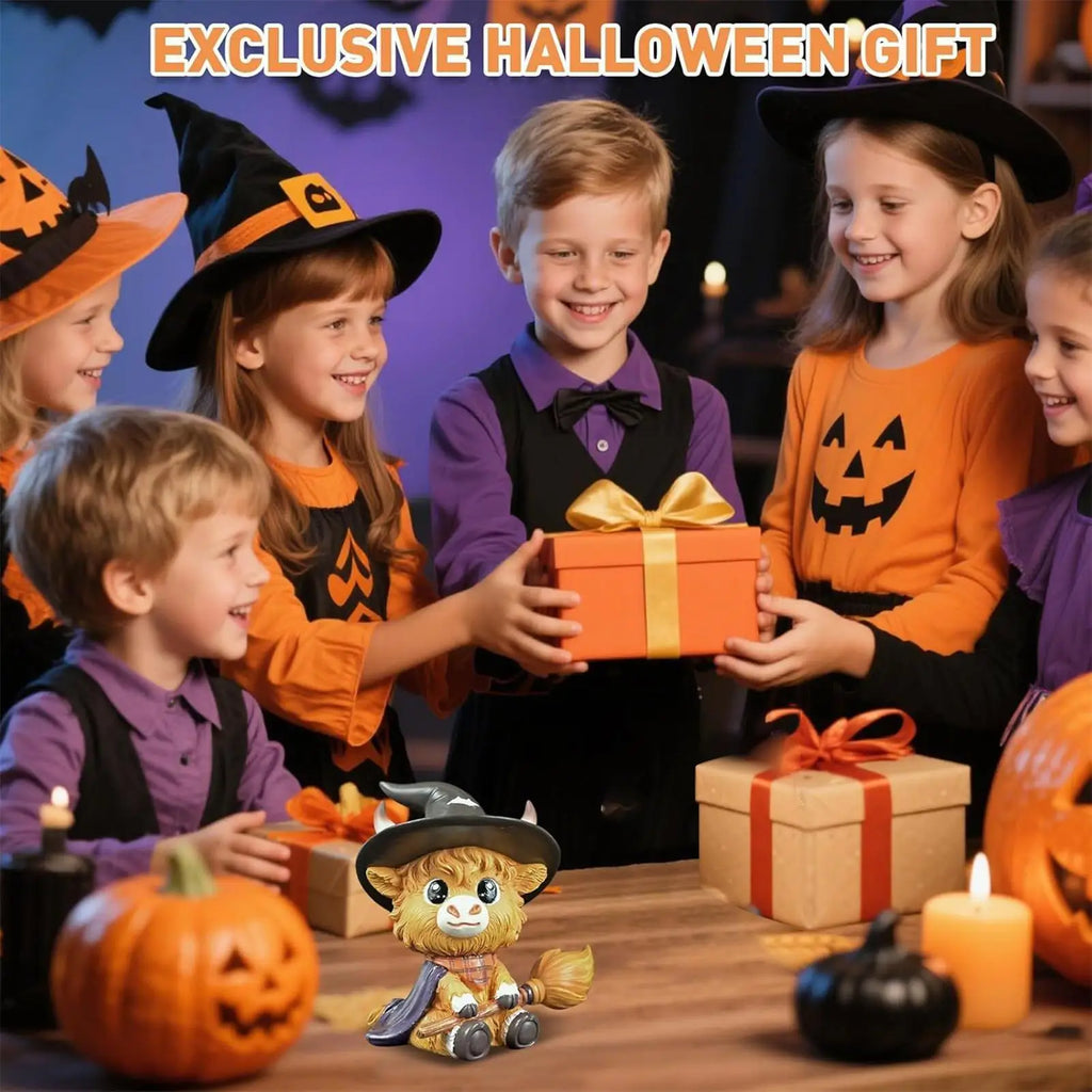 Halloween Highland Cow Figure Cattle Gnome Decorations Resin Animal Qme