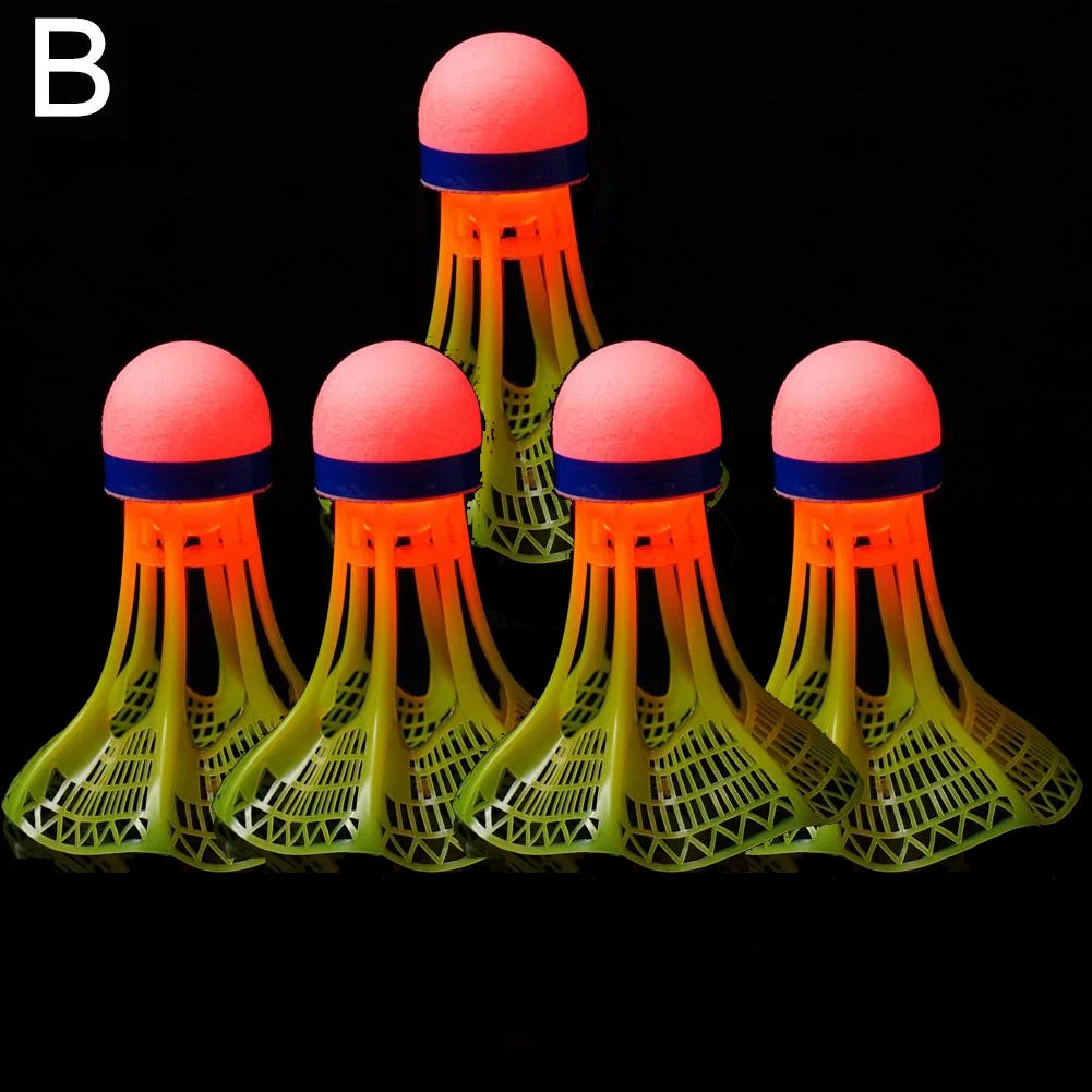 Glow-in-the-Dark LED Badminton Shuttlecocks (1/2/5 Packs): Windproof Design for Practice & Nighttime Play Qme red-5PCS