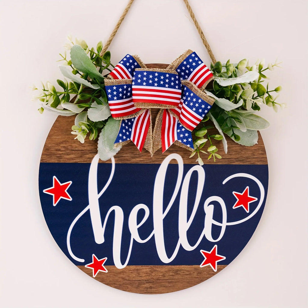 Independence Day Hello Door Wreath Front Hanging Sign US Festival Qme
