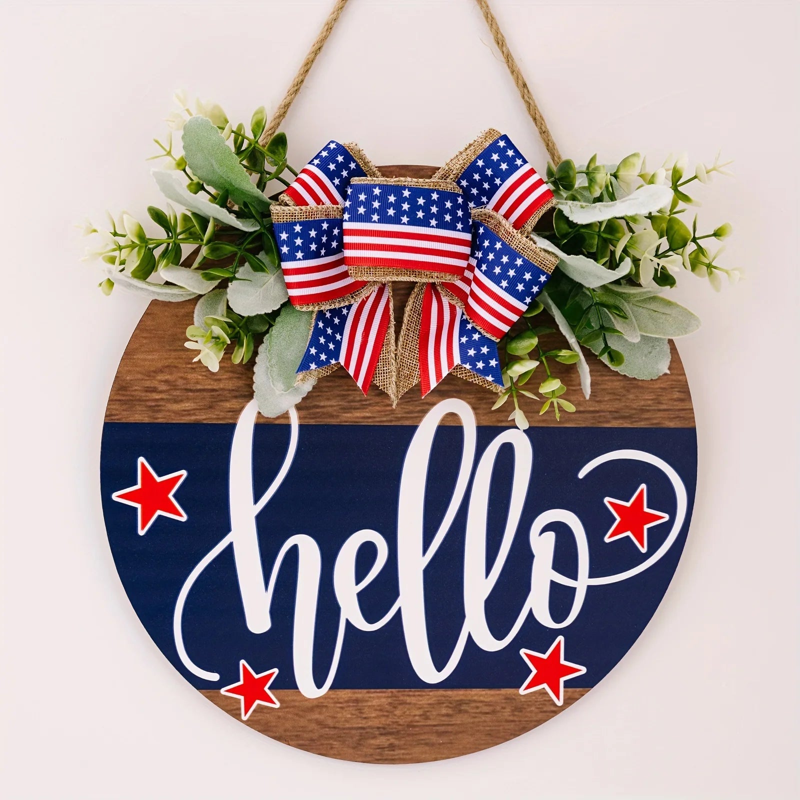 Independence Day Hello Door Wreath Front Hanging Sign US Festival Qme