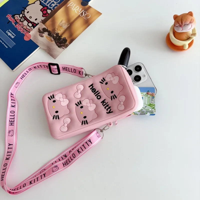 Hello Kitty New Cartoon Silicone Coin Purse Student Mini Bag Phone Neck Pouch Cute Little Wallet Crossbody Bag Qme