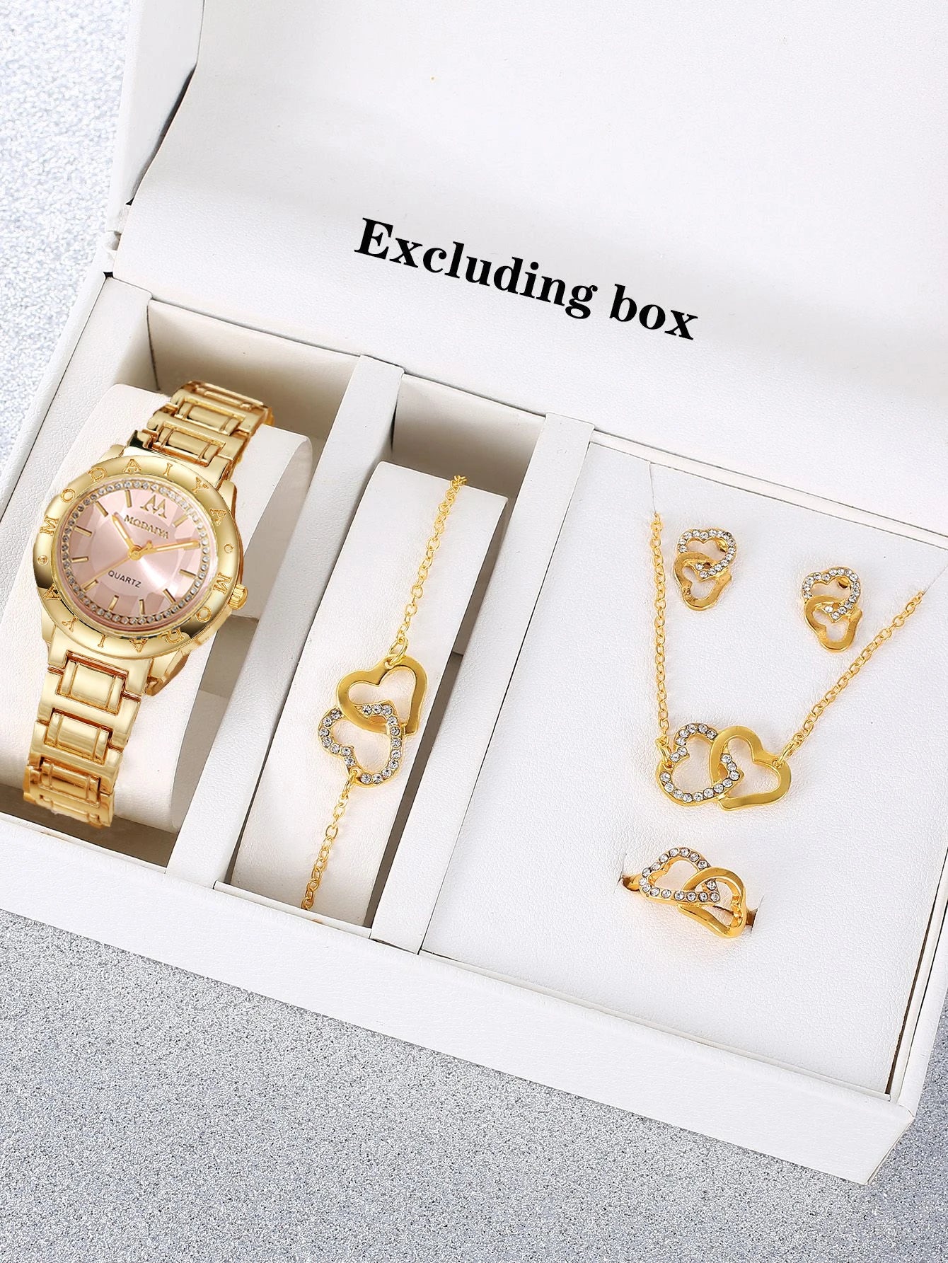 1pcs quartz watch minimalist watch women's watch gold and+5pcs versatile double heart set Qme Gold Powder Set