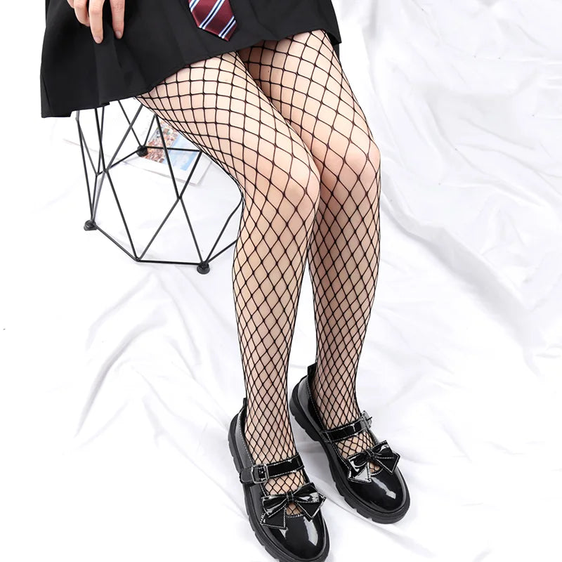 Women Black Long Sexy Hollow Out Fishnet Body JK Stockings Pantyhose Qme L