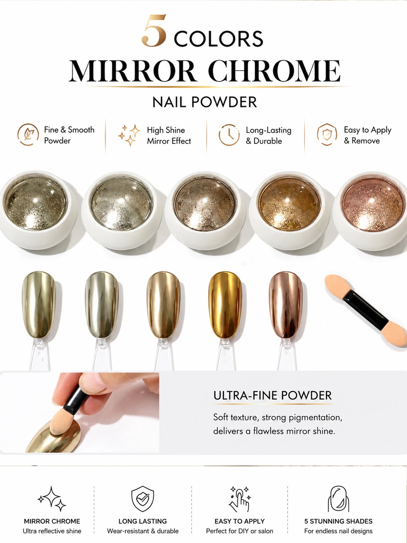 4 5 6 12 Magic Mirror Chrome Nail Powder Sparkling Glitter Decoration Qme gold