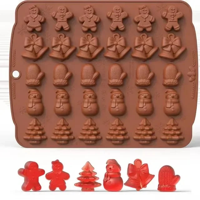Christmas Silicone Candy Mold Gingerbread Tree Snowman Reusable Food Qme Model A - Coffee