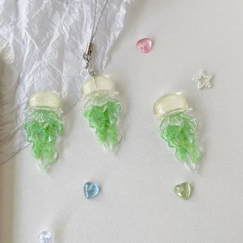 Creative Jelly Color Jellyfish Charm Keychain Y2K Beaded Pendant Phone Chain Car Hanging Decoration Bag Pendants Ornament Gifts Qme A6