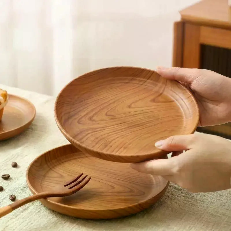 Japanese Style Tea Tray PP Plastic Wood Grain Serving Tray For Home Hotel Restaurant Multipurpose Cup Plate Wooden Spoon Qme