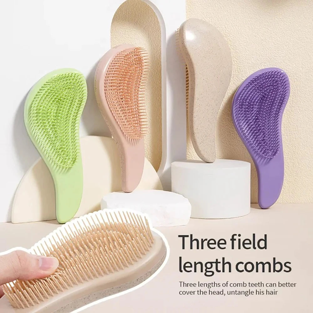 Wheat Straw Detangling Hairbrush Soft Silicone Anti-static Wide Tooth Comb for Scalp Massage Home Daily Salon Hair Grooming Tool Qme