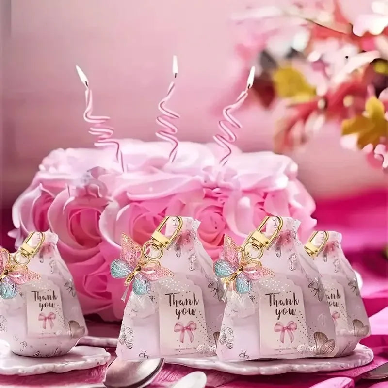 36pcs/12set, Butterfly Keychain Gift Set, 12pcs Acrylic Purple Keychains, 12pcs Brown Cards and 12pcs Organza Drawstring Bags Qme