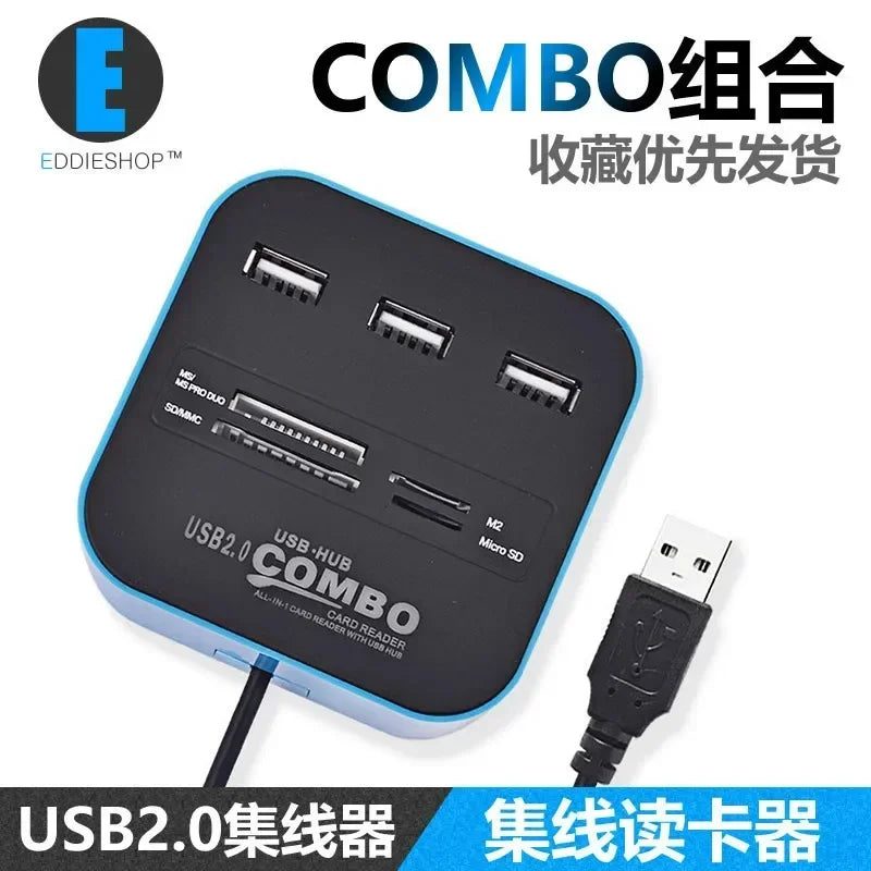 High Speed USB Hub 2.0 3 Ports with Card Reader Mini Hub USB Combo All In One USB Splitter Adapter for PC Laptop Computer Qme