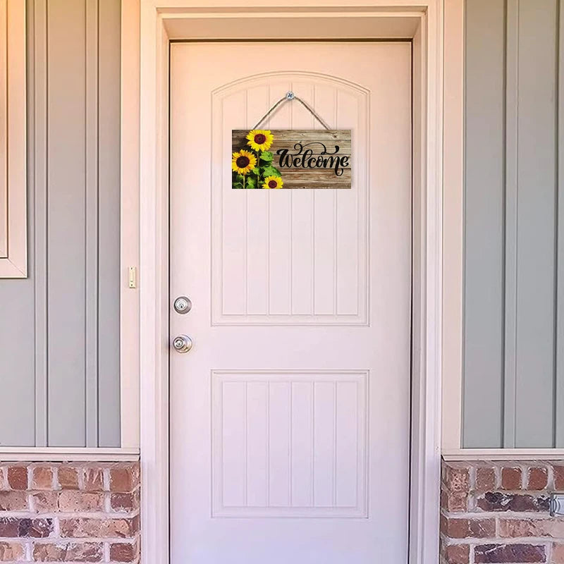 Rustic Sunflower Welcome Wall Hanging Decor Wood Art Plaques Sign Door Sign for Home Living Room Kitchen Decor Qme