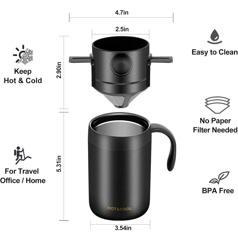 Outdoor Portable Pour-over Coffee Cup Stainless Steel Insulated Qme
