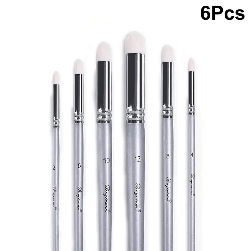 Nylon Miniature Brush Artists Professional Dry Paintbrushes Model Qme 6Pcs Silver
