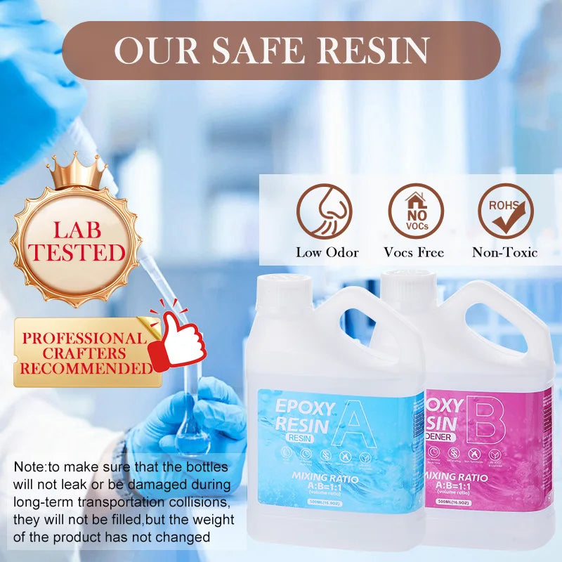 Crystal Clear Epoxy Resin Kit Bubble-Free Anti-Yellowing Self Leveling Easy Mix 1:1 Casting Resin for Table Top Jewelry DIY Qme