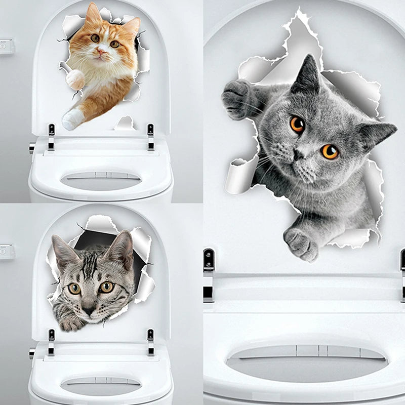 Animal Decals Decor Bathroom Washroom Funny 3D Kitten Toilet Seat Qme