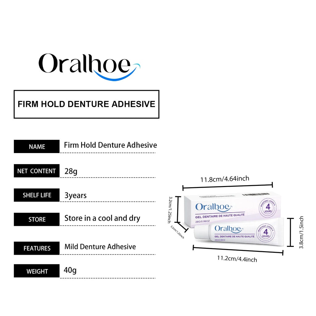 Oralhoe Denture Adhesive Long Lasting Fixation Denture Glue for False Teeth Denture Care Comfortable Portable Denture Fixing Gel Qme