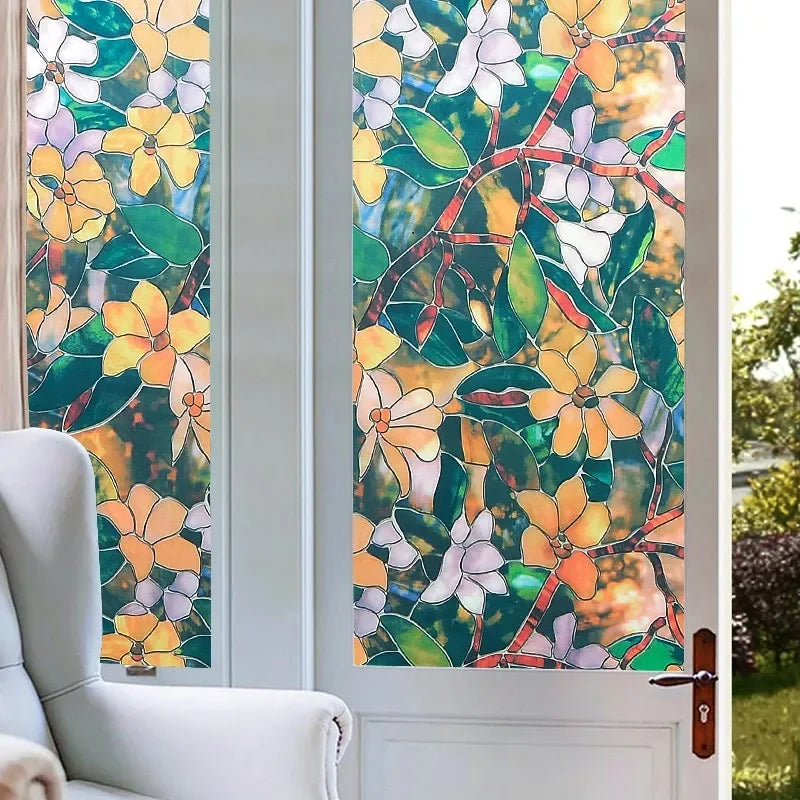 PVC Static Cling Window Film Glass Stickers Flower Pattern Frosted Stained Decorative Door Bathroom Casement Stickers Art Decor Qme