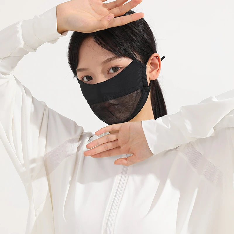 Breathable Ice Silk Sunscreen Face Mask Driving Riding Outdoor Sports Qme Black