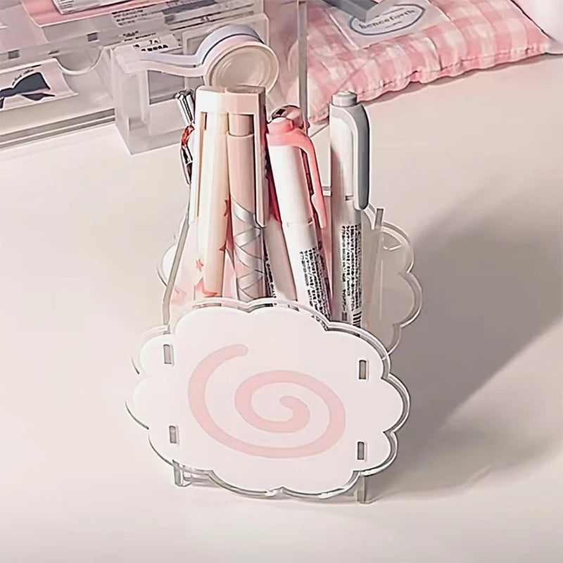 Spiral Design Acrylic Fish Cake Pen Holder Cute Cloud-shaped Qme