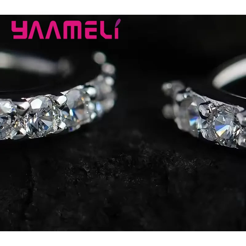 Fast Ship Newest Luxury Romantic Women Jewelry 925 Sterling Silver Plated Rhinestone Crystal Hoop Earrings For Women Wholesale Qme