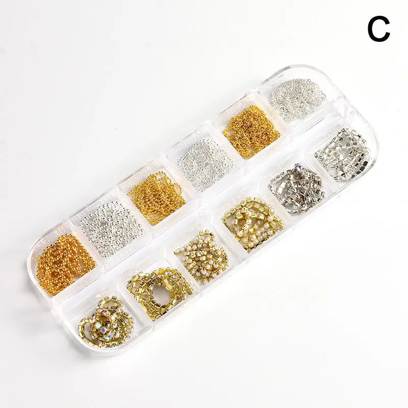 1 Box Metal Chain Nail Art Charms Multi-shape Golden Silvery Rose Qme C