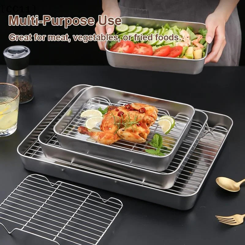 Stainless Steel Baking Tray Removable Cooling Rack Non-stickBBQ Pan Qme