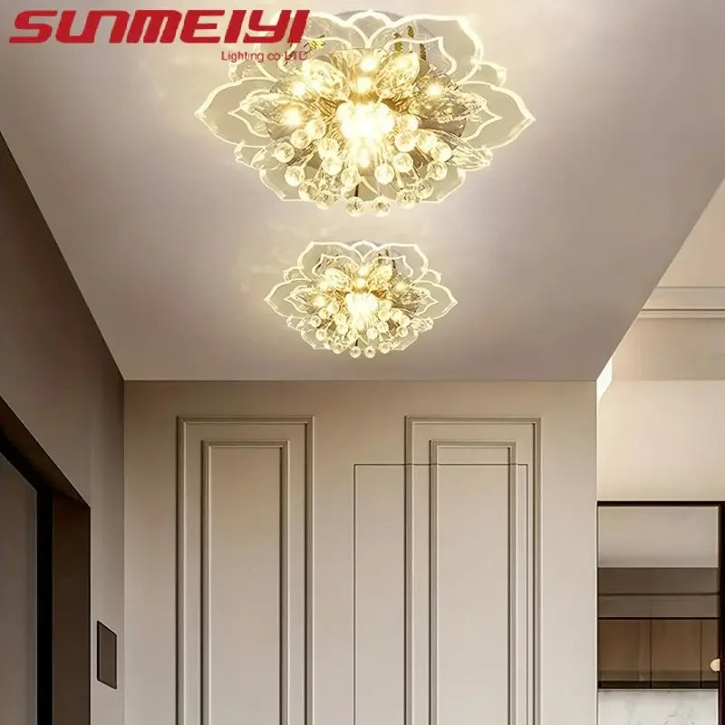 20cm LED Crystal Ceiling Light Modern Flower Shape Ceiling Lamp Hallway Living Room Lamp Bedroom Kitchen Corridors Aisle Light Qme