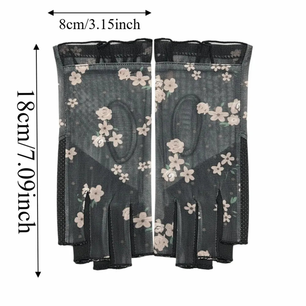 1 Pair Breathable Sunscreen Half-finger Gloves Silicone Anti Slip Thin Lace Mesh Gloves Sun Protection Quick Dry Qme
