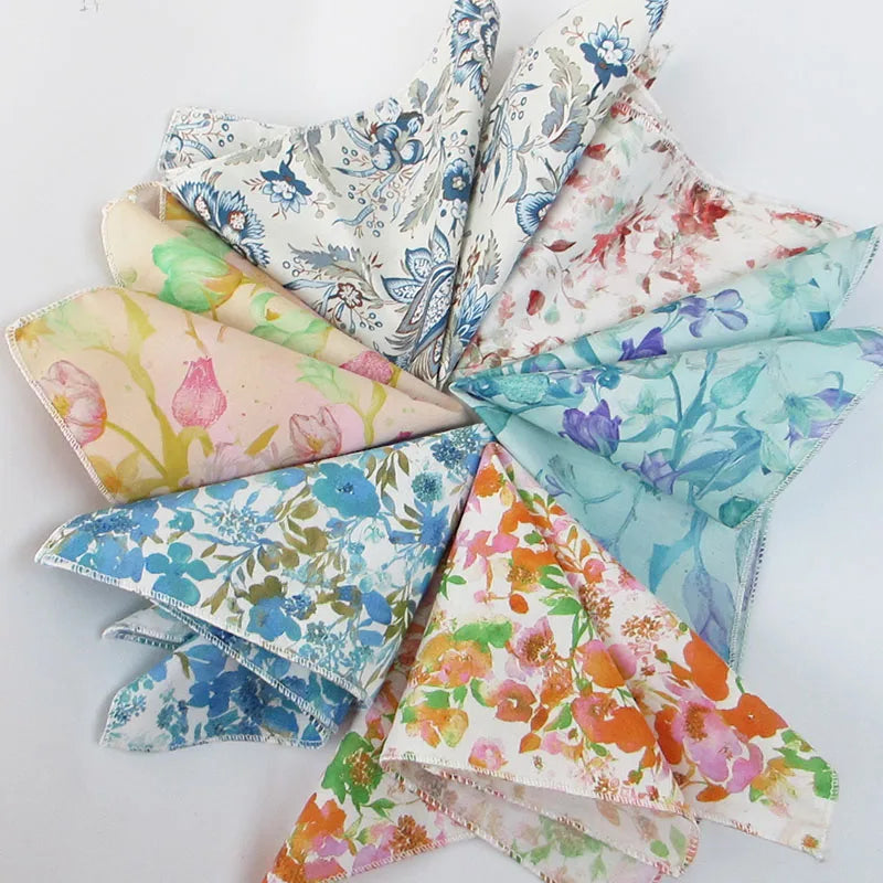 Fashionable Men's Floral Flower Cotton Handkerchief Lovely Green Blue Qme