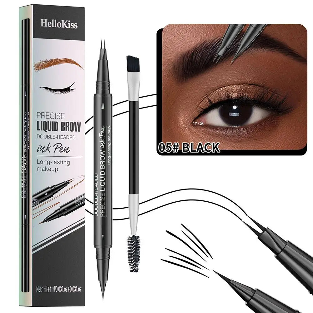 Two-pronged Eyebrow Pencil Waterproof Two-in-one Liquid Eyebrow Pencil Curved Eyebrow Pen With Fork And Precise Brush Tip Makeup Qme 05 Black CN