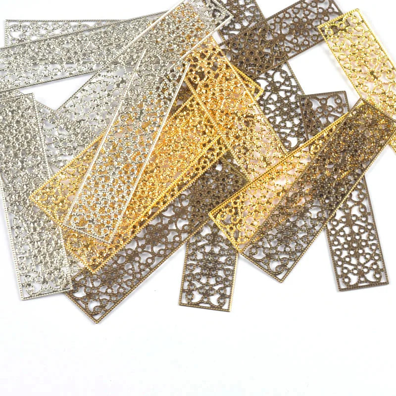 10Pcs Rectangle Metal Crafts Flower Filigree Wraps Connectors DIY Embellishments For Jewelry Making Home Decor Handicraft yk0903 Qme