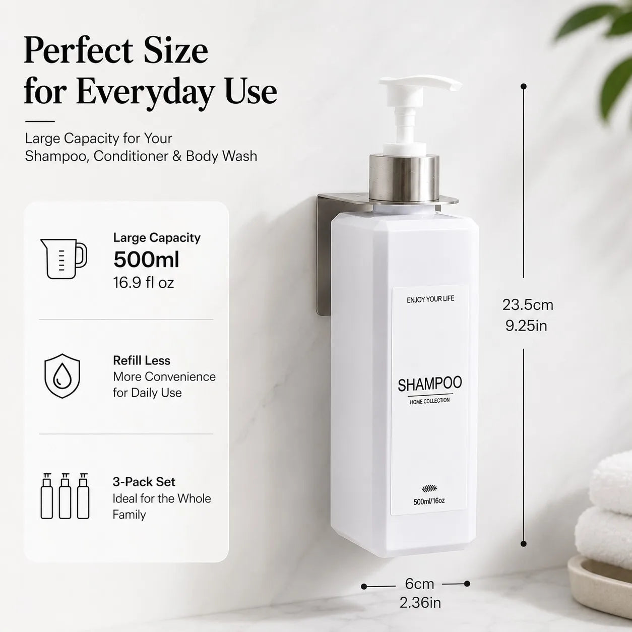 all Mounted Shampoo Dispenser Bottles Set of 3 16oz 500ml Plastic Shower Pump Bottles with Brackets and Labels for Body Wash Qme