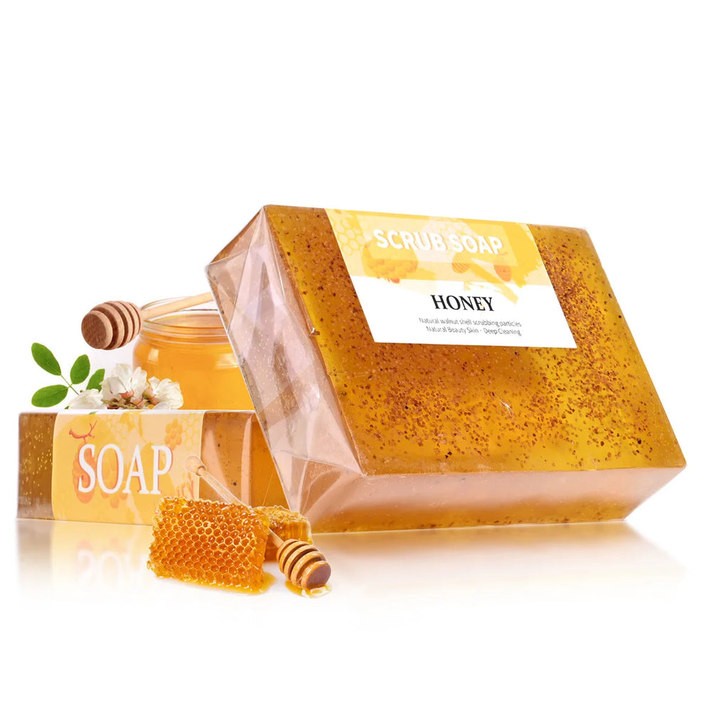 M+ Natural Honey Walnut Particle Scrub Soap Gently Cleanses Pores Qme 100g