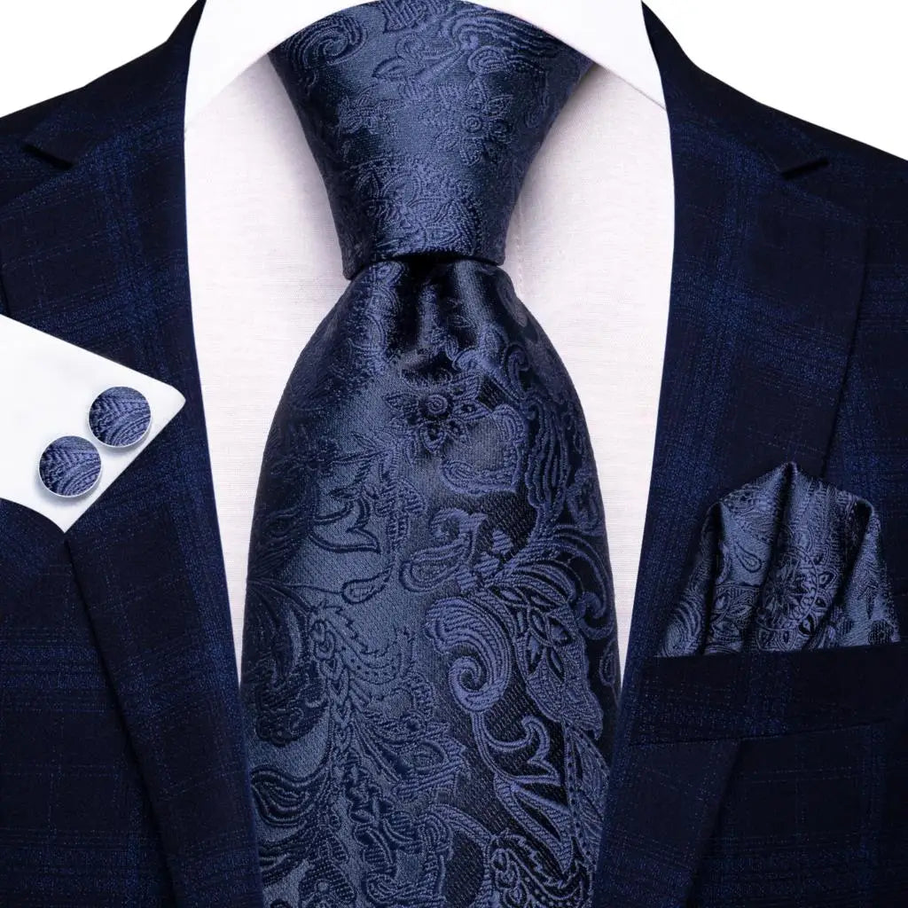 Hi-tie Men Fashion Paisley Sage Green Necktie Handkerchief Cufflinks