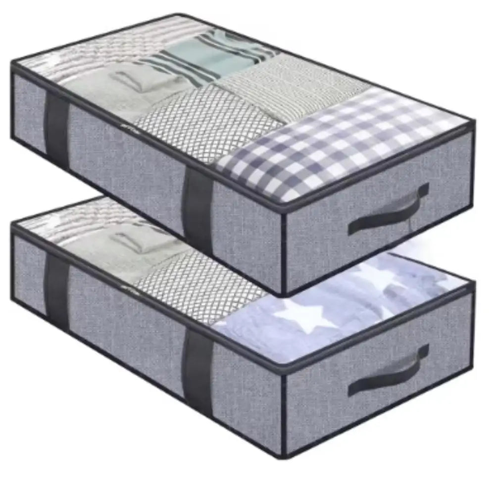 2/4PCS Organizer Bag Household Bed Bottom Storage Box Collapsible Non-Woven Clothing Quilt Toy Blanket Storage Box Shoe Bag Qme Gray lattice 2pcs