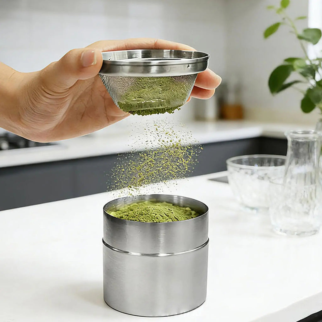 Tea Canister Stainless Steel Airtight Storage Jar Powder Sifter 40 Qme