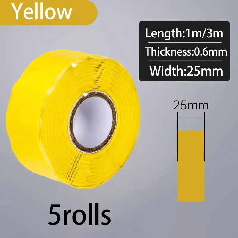 Silicone Self-Adhesive Waterproof Tape Insulation Flame Retardant Silicone High Temperature Resistant Water Pipe, Wire Qme Yellow-5PCS 3M 25mm